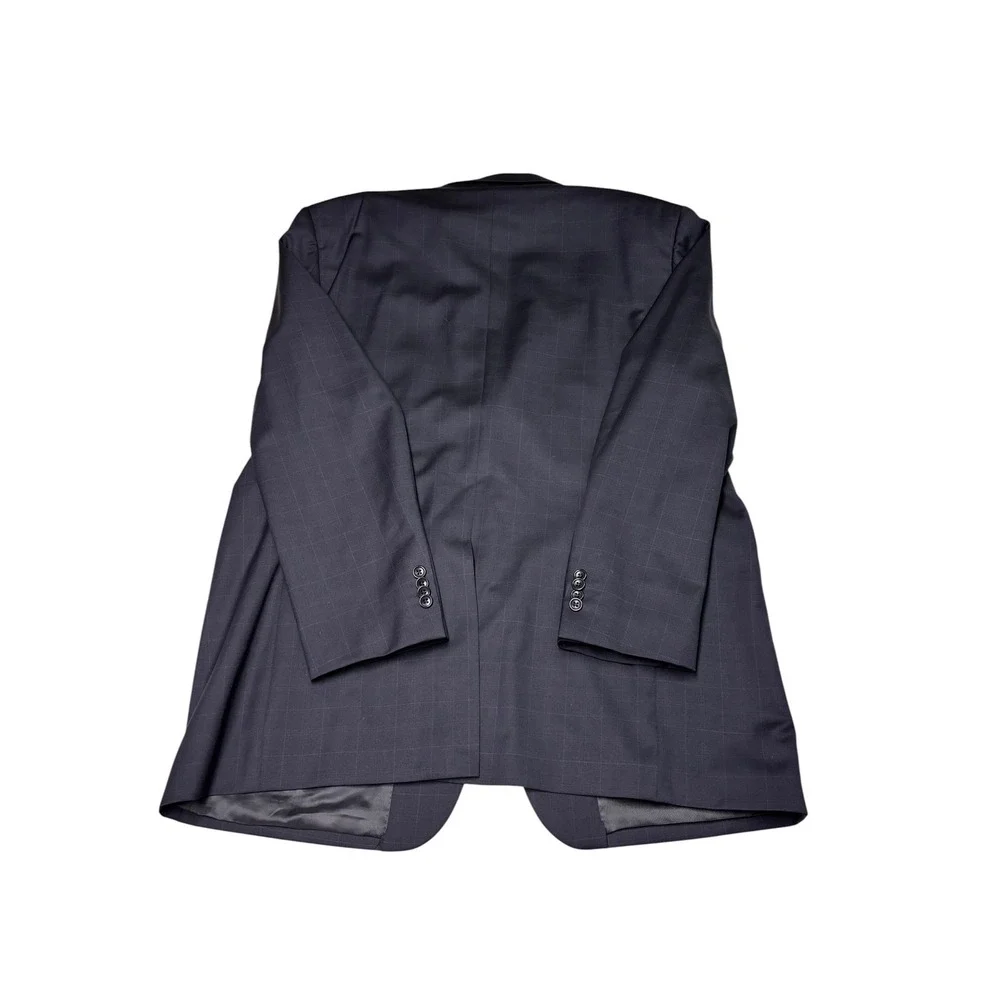 Gianni Manzoni Navy Windowpane Suit Reda Super 110s Wool Italy Mens 46L W38 L29